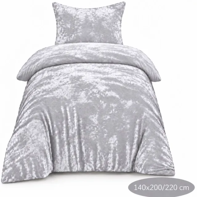 Roden Blue Crushed Velvet Dekbedovertrek - 140x200/220 - Eenpersoons - Grijs - Luxe Velours - Extra Zacht - Incl 1 Kussensloop
