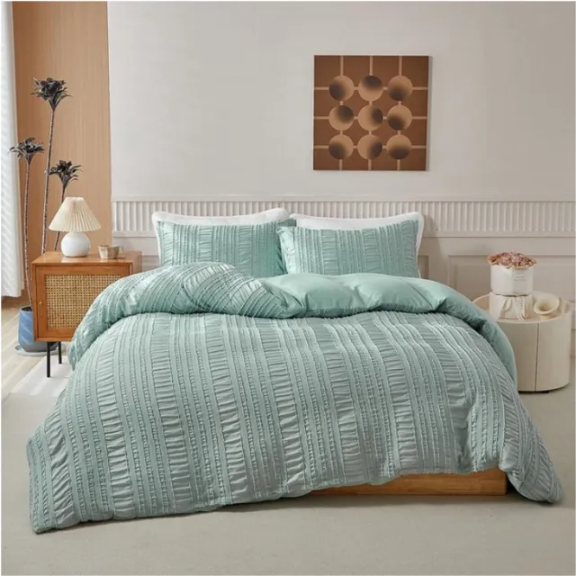 Thuys Seersucker Beddengoed – Groen – 135 X 200 Cm – Lichtgroen – Zachte Microvezel Dekbedovertrek – Met Ritssluiting – 1 Kussensloop – 80 X 80 Cm