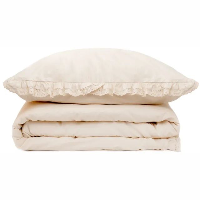 Homla MOISES - BEDDING - Beddengoed - Dekbedovertrek - Katoen Beige met Kant PREMIUM - 200x220 cm