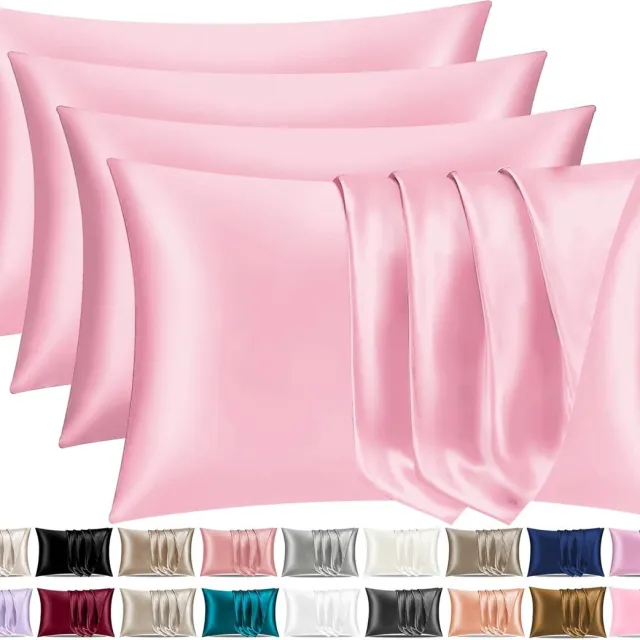 Famanu Satijnen kussenslopen 50x75 cm roze set 4, zijdeachtig satijn met envelopsluiting, voor haar en huid minder wrijving