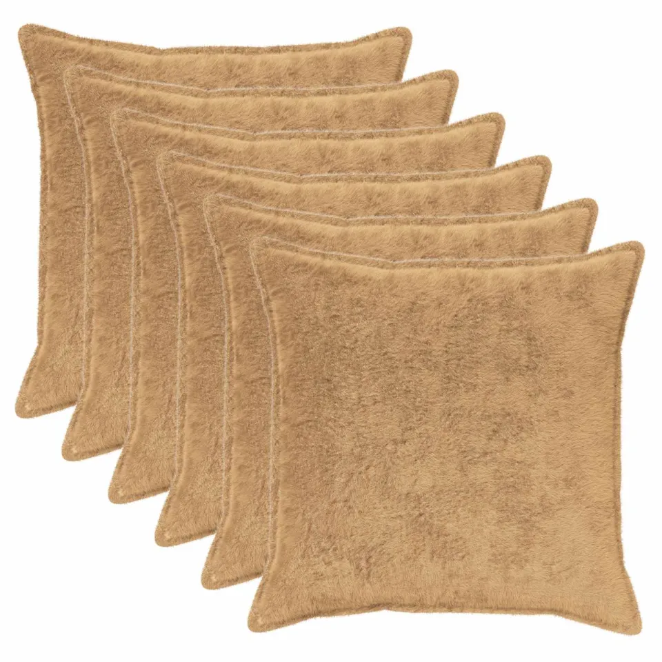 vidaXL Kussensloop 6 st HOUTEN Taupe 65 x 65 cm Nep Konijnenbont, foto 3