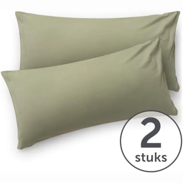 PromoHome Kussenslopen 2-Pack - 50 x 70 cm - Olijf- Superzacht Jersey Katoen - OEKO-TEX Gecertificeerd - Machinewasbaar