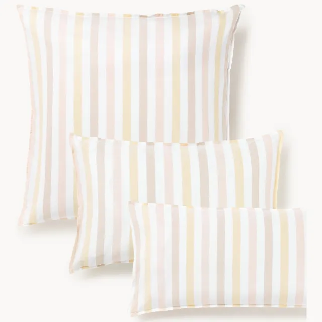 Westwing Collection Gewassen katoenen kussenhoes Harriet Beige, Geel, Wit