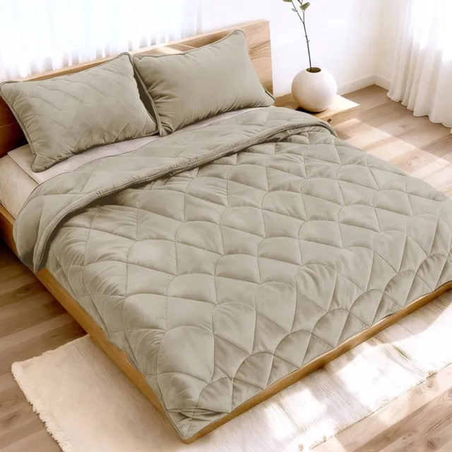 Zavelo Easy All-in-one-Dekbed Velvet met Kussenslopen Taupe/Grijs-2-persoons (200x200 cm) Grijs, Taupe