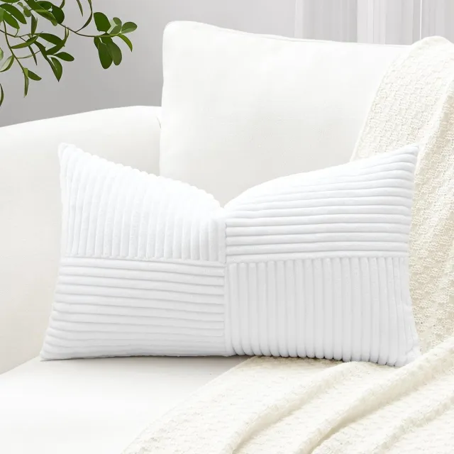 Unyqoos Zachte Corduroy Kussensloop met Gestreept Patroon voor Stijlvol Interieur wit