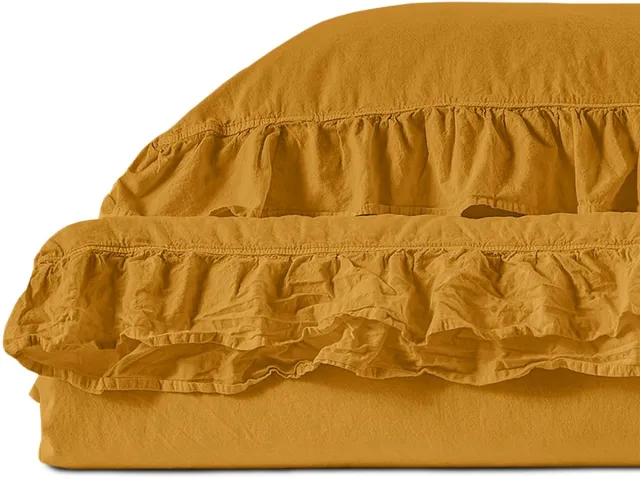 Darymex Stonewashed Dekbedovertrek - Narcis Geel - Met Roesjes / Ruches - 100% Ranforce Katoen - Strijkvrij - Met 2 Kussenslopen