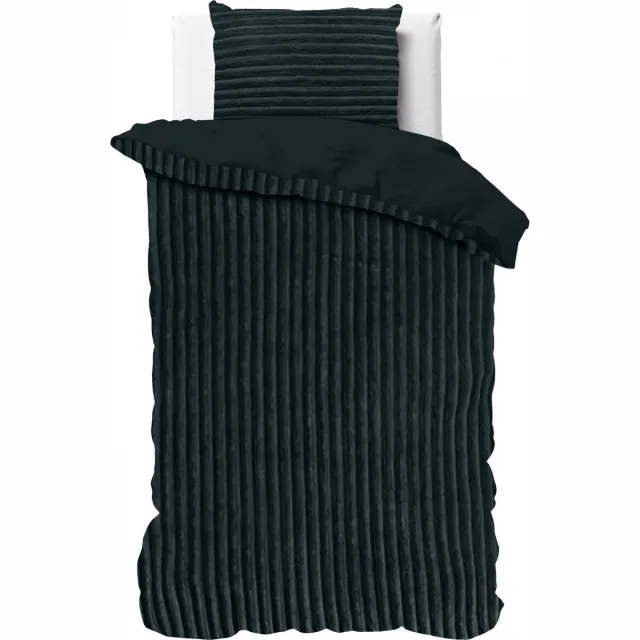 Sleeptime Teddy Rib Dekbedovertrek - 140X200/220 + 1 x kussensloop 60x70 - Antraciet Ribbed Antraciet