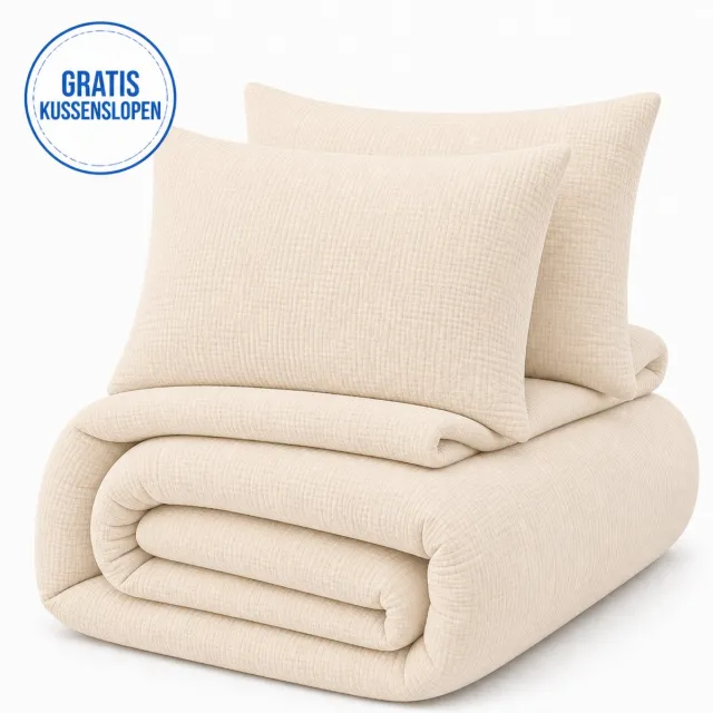 decoware Dekbed Zonder Overtrek 200x200 cm – Mousseline Zand – Hoesloos Dekbed Wasbaar - Incl. Kussenslopen - All Season - Tweepersoons
