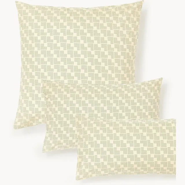 Westwing Collection Katoenen perkal kussenhoes Inki met geometrische print beige