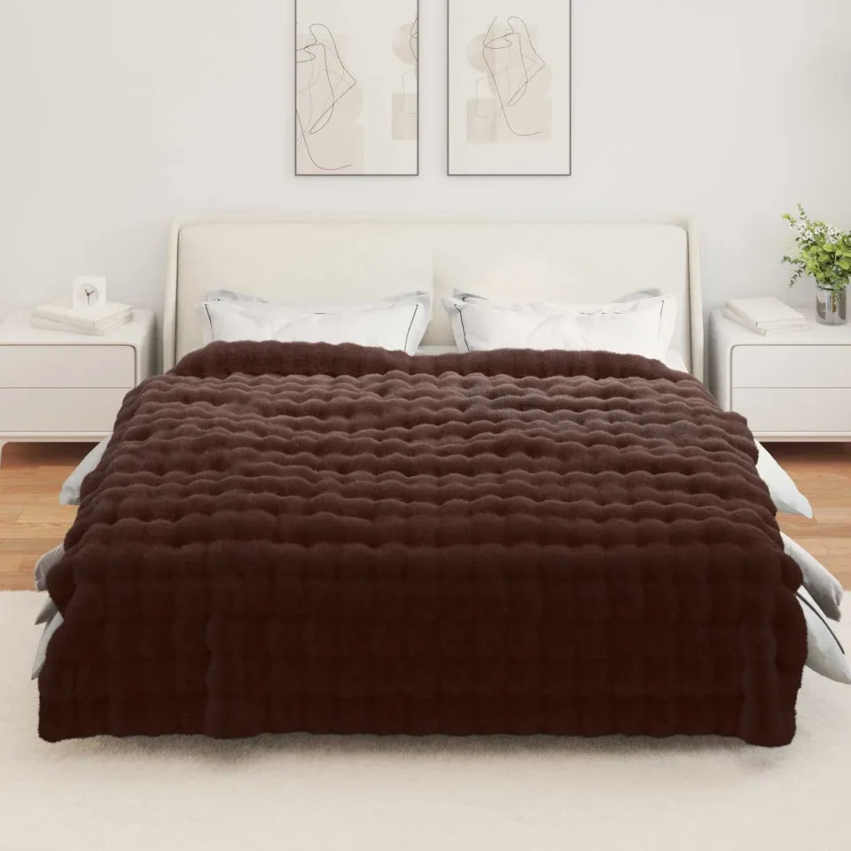 vidaXL Antislip deken van imitatie konijnenbont OLITE 4 st Kameel tan, foto 4