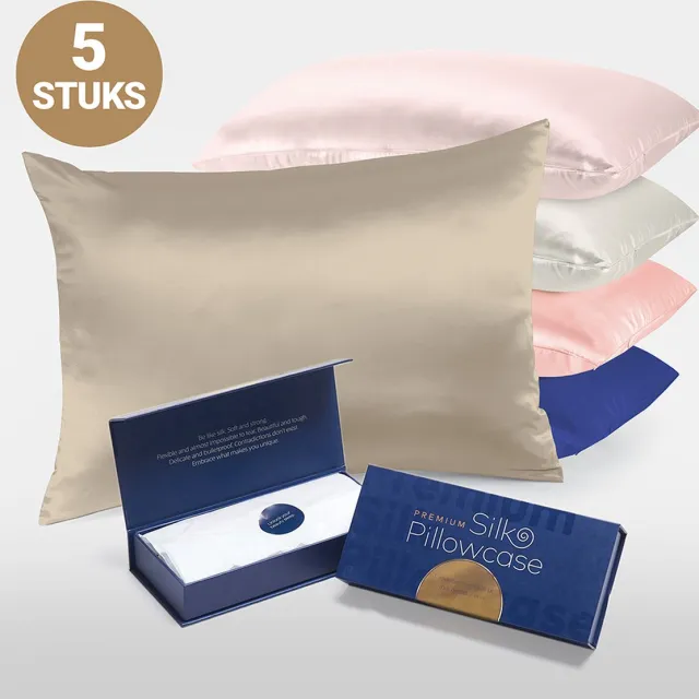 Slowwave Premium Silk Pillowcase - Rainbow Pack: Champagne, Cloud Burst (blauw), Off White (gebroken wit), Pink Swan (lichtroze) en Cherry Blossom (roze) - Ervaar het beste zijden kussensloop - 100%Mulberry zijde - 22 momme- Grade 6A -60x70cm