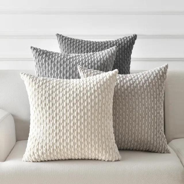 SKIEHAN Kussenhoes - Sierkussenhoezen - 4 Stuks- 45x45 cm - Ribstof Corduroy Kussenhoezen - Boho & Modern Decoratief Voor Bank en Fauteuil - Zacht & Wasbaar - Multi Kleuren Set - voor Bank, Slaapkamer, Auto, Decoratie Grijs
