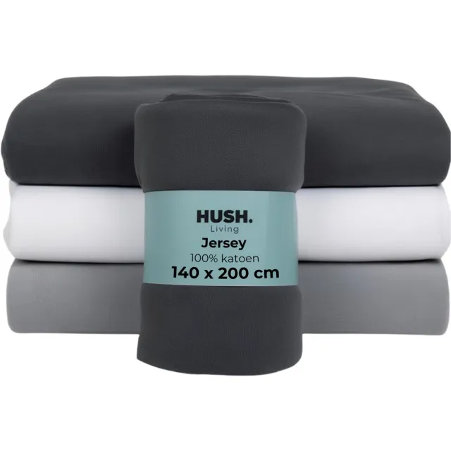 HUSH. Living HUSH Living - Hoeslaken Jersey - 100% Katoen - 160 Grms - Kreukvrij en Strijkvrij - Rekbaar - Lekker Warm - 140x200+30cm - Antraciet