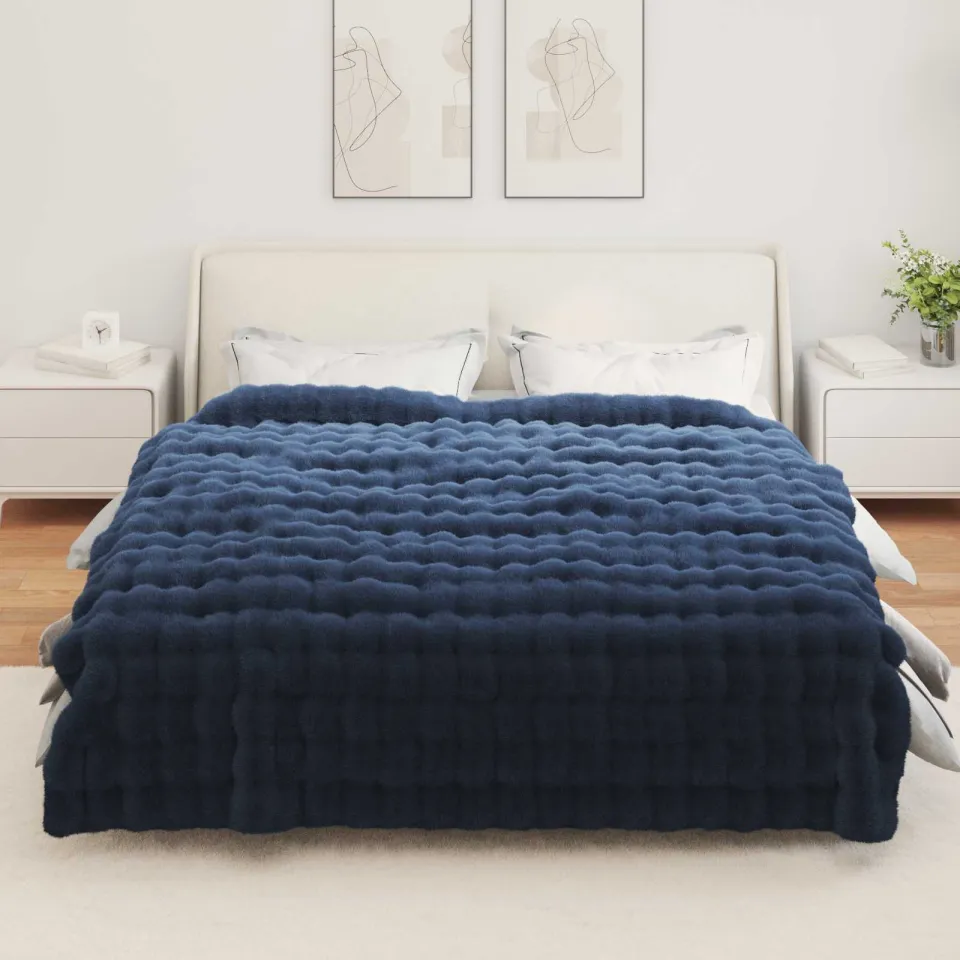 vidaXL Antislip deken van imitatie konijnenbont OLITE Marineblauw, foto 4