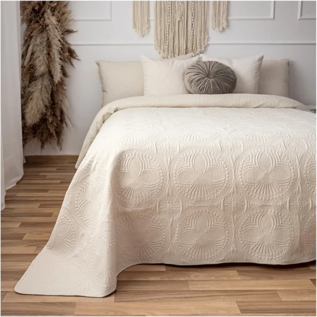 Unyqoos Sfeervolle en Luxueuze Mandala Sprei voor Een Elegante Slaapkamerervaring - 200 x 220 cm Crème