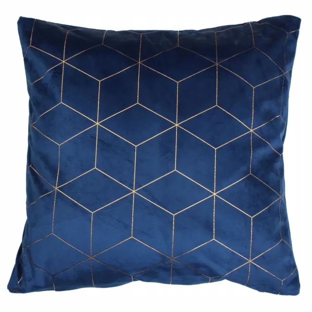 Splendid Luxe Sierkussenhoes 45x45cm - Velvet Marineblauw met Gouden Geometrisch Patroon