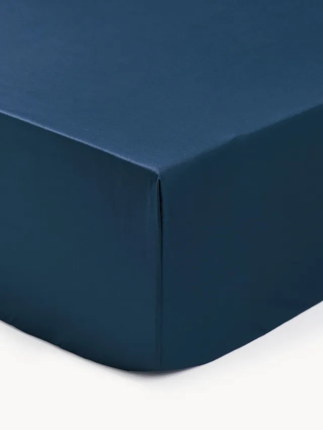 Westwing Collection Hoeslaken Premium, katoensatijn Blauw