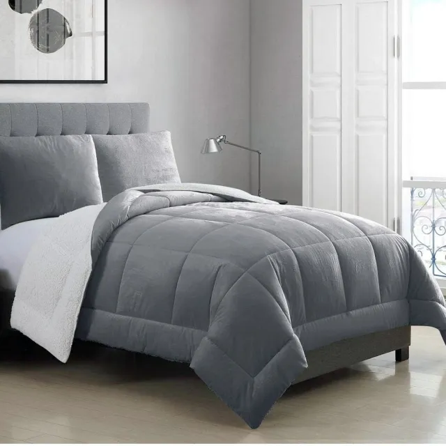 LUCKICE Woondeken Sherpa fleece – dubbelzijdige gestikte deken 135×200 cm en, flanel en sherpa, antistatisch, warm Grijs