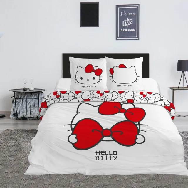Hello Kitty & Friends Dekbedovertrek Red Bow - Lits Jumeaux - 240 x 220 cm - Polykatoen wit/rood