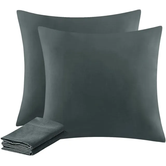 Famanu Kussensloop set van 2 stuks, 80 x 80 cm, antraciet, met ritssluiting van microvezel, zacht en strijkvrij