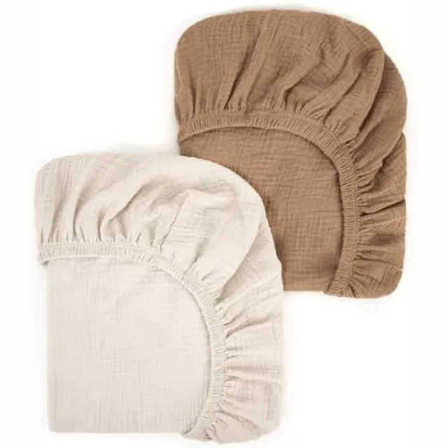 Karma Zachte Mousseline Hoeslakenset voor Babybedjes - Set van 2 bruin