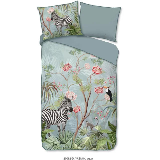 Descanso dekbedovertrek jungle print - 1 persoons 140x200/220 cm - Aqua - 100% Katoen satijn