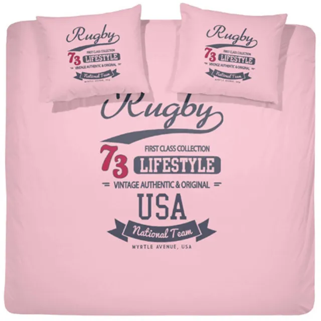 Damai Rugby Dekbedovertrek - Katoen - Lits-jumeaux - 240x200/220 cm - Roze Pink