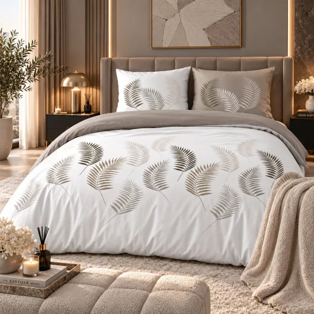 FERBELLA Dekbedovertrek Goyave - 240 x 220 cm - 100% Katoen - 57 TC - Tropische Print - Multicolor - Ademend & Comfortabel - Incl. 2 Kussenslopen Grijs