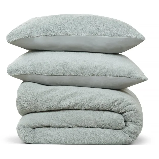 DoubleDry Dekbedovertrek Teddy Fleece - Lits Jumeaux 240x220 cm + 2 Kussenslopen - Zacht & Huidvriendelijk - Jade