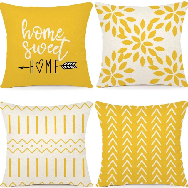Unyqoos ® Set van 4 Luxe Linnen Kussenhoezen voor Slaapkamer, Woonkamer en Tuin in 40x40cm Formaat geel
