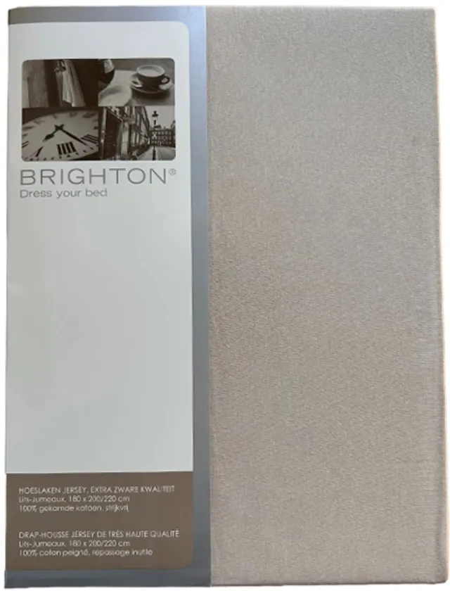 Brighton Hoeslaken Jersey Katoen - Eenpersoons - 90x220 cm - Zand - Zacht & Elastisch