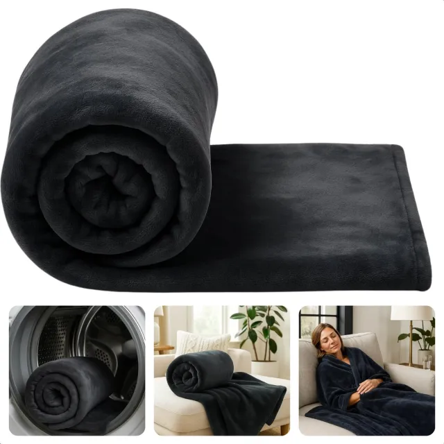 Cheqo Fleece Deken - Plaid Fleece - Superzachte Deken - 150 x 200 cm - Zwart - Hoogwaardig Polyester - Wasmachine Wasbaar - Elegante Kleur - Veelzijdig Gebruik - Duurzame Fleece - Zacht Dekentje - Bank Of Bed - Warme Deken - Wintermaanden NTB