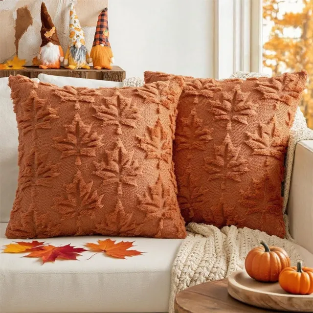 Unyqoos Set van 2 decoratieve kussenslopen met esdoornblad voor herfst karamel
