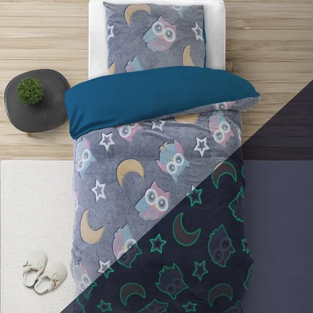 Sleeptime Glow in the dark Night Owl Dekbedovertrek - 1 x kussensloop - Blauw