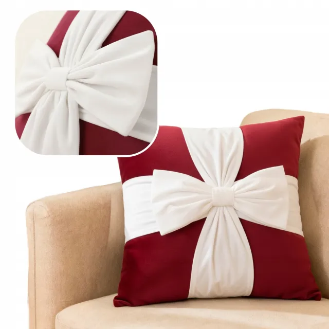 Spod Igły i Nitki Kerst Sierkussen "Strik" Fluweel Rood Wit 45x45cm