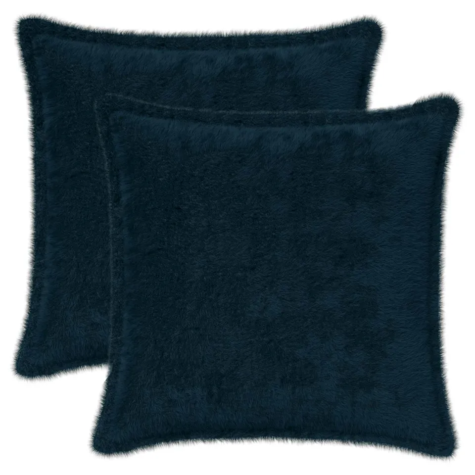 vidaXL Kussensloop 2 st HOUTEN Marineblauw 40 x 40 cm Nep Konijnenbont, foto 2