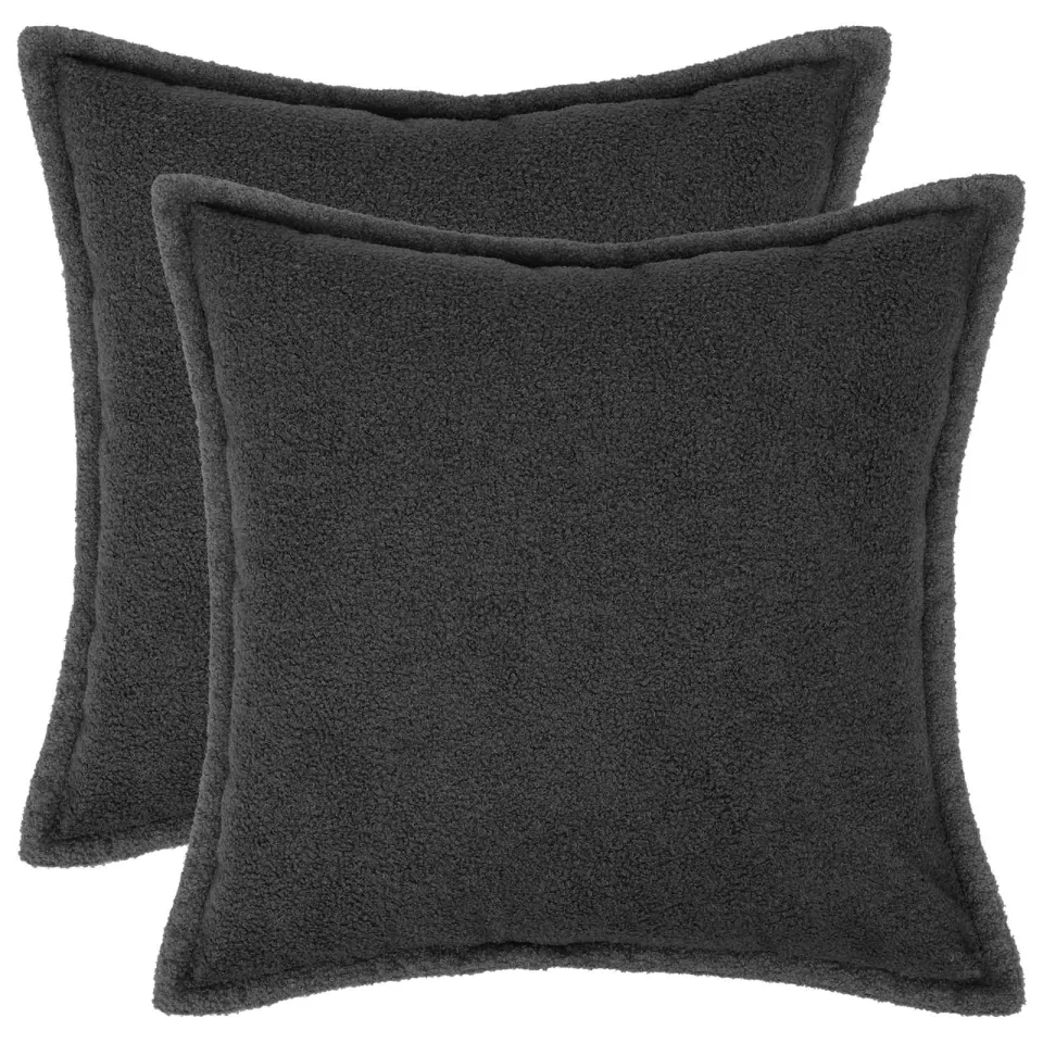 vidaXL Kussensloop 2 st HOUTEN Donkergrijs 55 x 55 cm Bouclé, foto 3