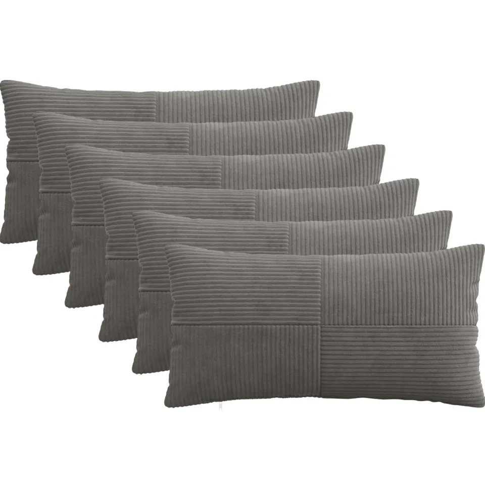 vidaXL Kussensloop 6 st ALMELO Donkergrijs 40 x 80 cm corduroy, foto 3