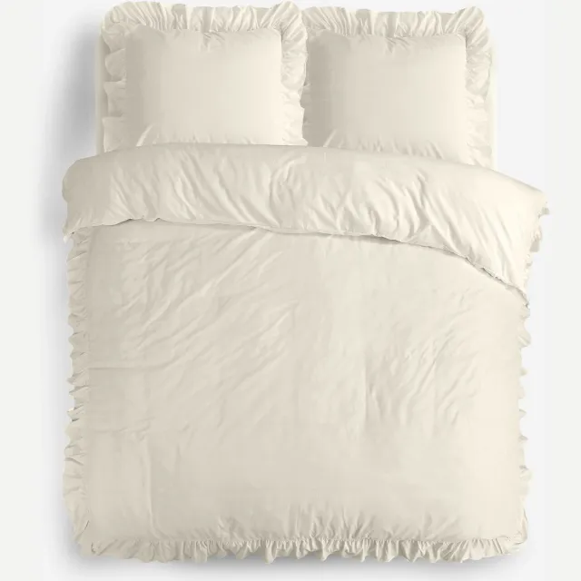 Sleeptime Ruffles Dekbedovertrek met Ruches - Inclusief 2 Kussenslopen - Strijkvrij Microvezel - Beige Ruffles Beige