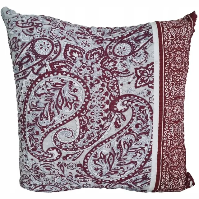 Fan Katoenen Kussensloop 50x60cm met Paisley Ornament - Bordeaux, Wit, Grijs
