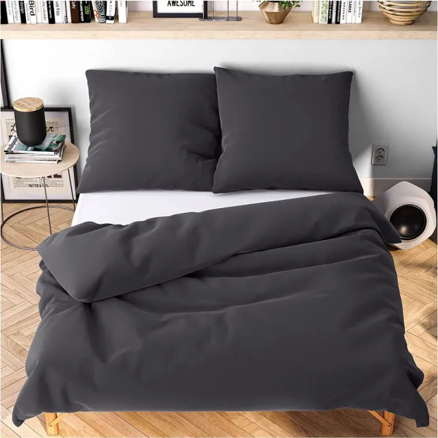 Wolkenfeld Beddengoed 200 x 220 cm, grijs antraciet - knuffelzacht en strijkvrij - 1 x dekbedovertrek + 2 x slopen 80 x 80 cm DonkerGrijs