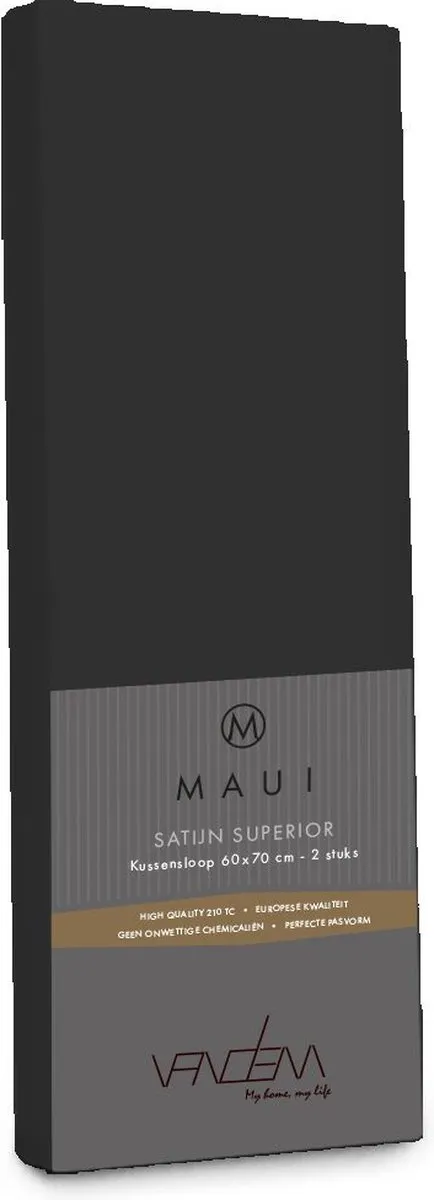 Van Dem Maui - Van Dem - satijn sloop de luxe 60 x 70 cm zwart (2st)
