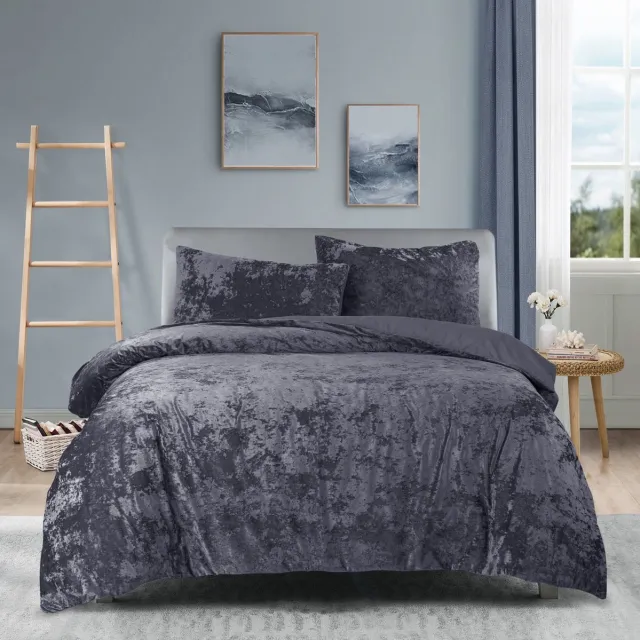 princessdekbedden Princessdekbedovertrek Crushed Velvet -Soft Touch -Fluweel -Dekbedovertrek met Drukknopen -Tweepersoons -Lits-jumeaux -240x200/220 cm +2 kussenslopen 60x70 cm-Antraciet