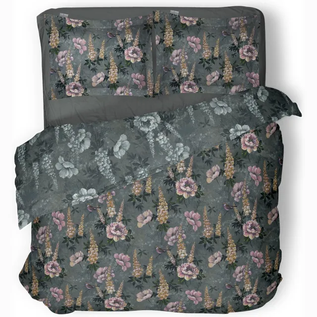 LINNICK Dekbedovertrek Katoen Foxglove - Forest Green - Dekbedovertrek 240x200/220cm - 100% Katoen - Lits Jumeaux - Dekbedovertrekken - Bloemen Dekbedovertrek groen