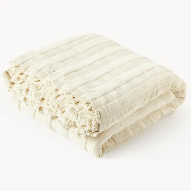 Westwing Collection Mousseline sprei Bethany met franjes Wit
