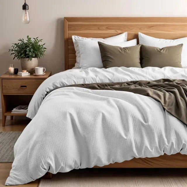Droomtextiel Luxe Percale Katoen Dekbedovertrek Wafel Wit - 140x200/220 cm - Hoogwaardige Kwaliteit - Hotellinnen