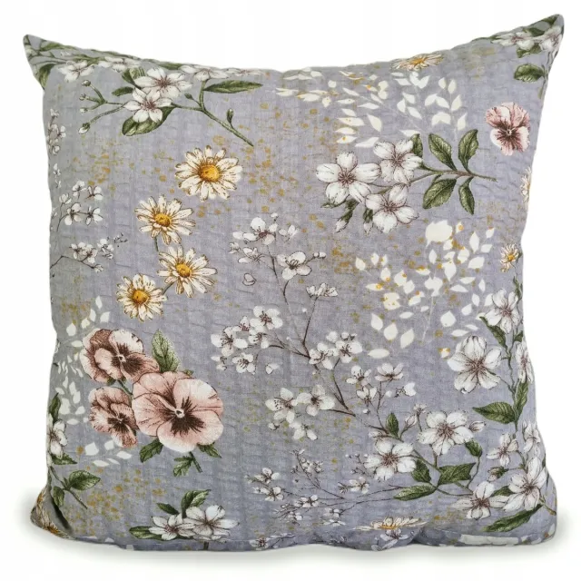 Fan Kussensloop Kora 40x40cm - Grijs, Poederroze, Crème met Vintage Bloemen