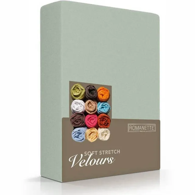 Romanette Hoeslaken Velours Saliegroen-80/90/100 x 200/210/220 cm - 1-persoons