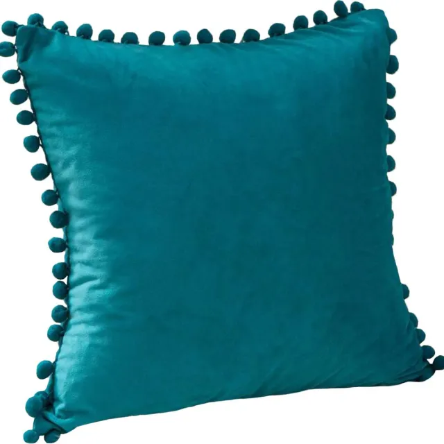 QUVIO Kussensloop 50 x 50cm met bolletjes fluweel / Kussenhoesje/ Kussenbeschermer / Omtrek kussen - Turquoise