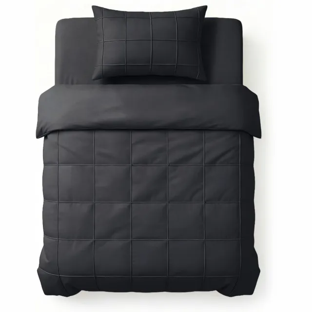 Sleeptime Dekbedovertrek Check Pintuck - Dekbedovertrek - Eenpersoons - 140x220 cm + 1x Kussensloop 60x70 cm - Zwart